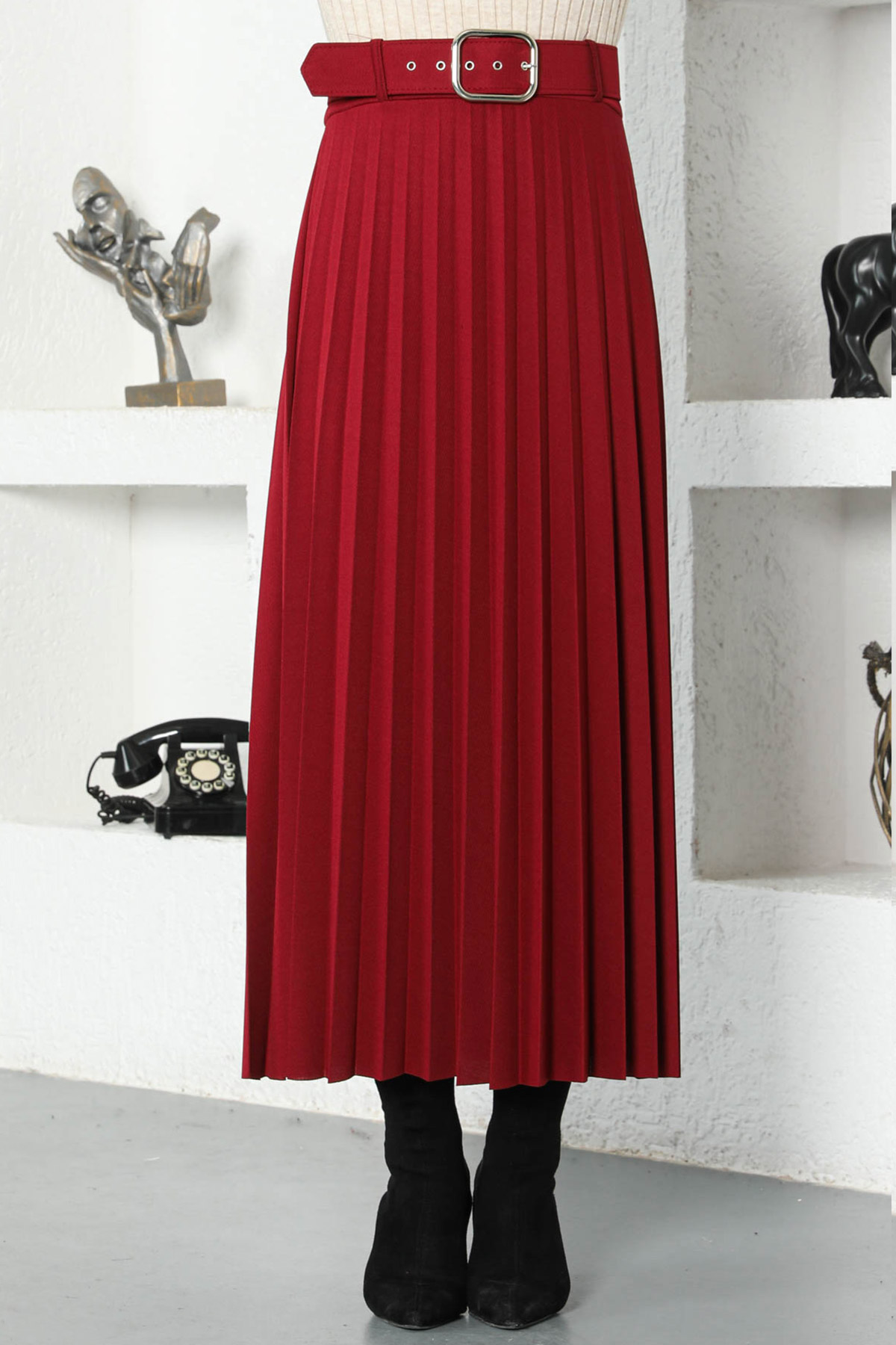 Arched Pleated Skirt TSD220915 Claret Red