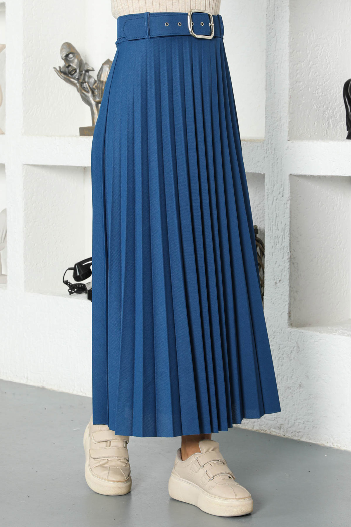Arched Pleated Skirt TSD220915 İndigo