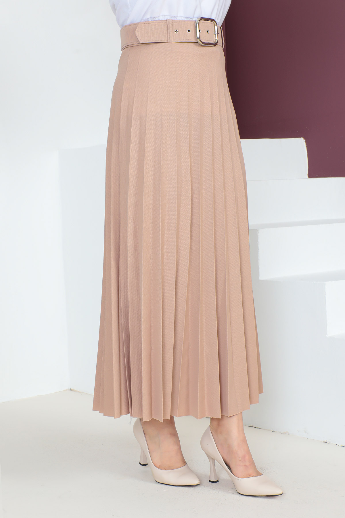 Arched Pleated Skirt TSD230113 Light Pink