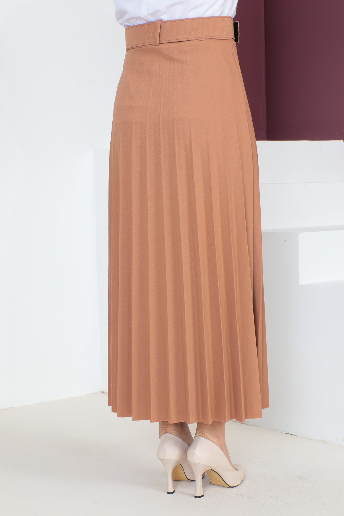 Arched Pleated Skirt TSD230113 Cinnamon