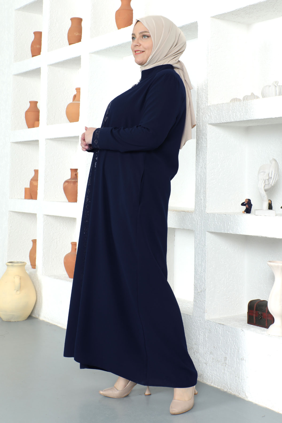 Pul Inlaid Hijab Abayas TSD230330 Navy blue