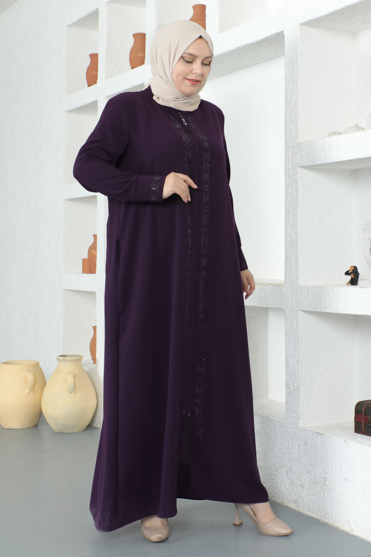 Pul Inlaid Hijab Abayas TSD230330 Damson